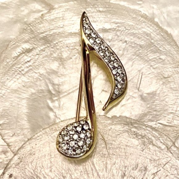 3 For $25 Vintage Rhinestone Gold Music Note Brooch - Picture 1 of 3